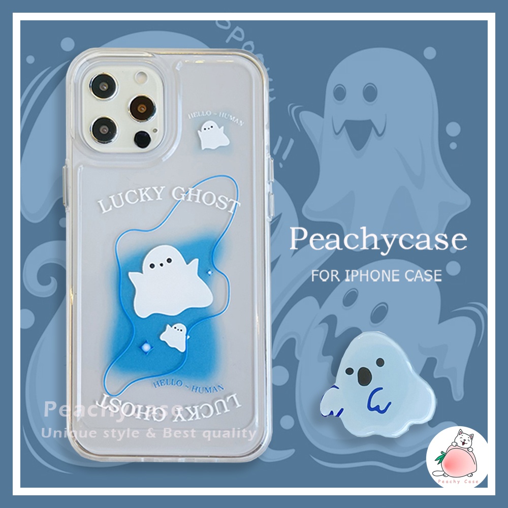 Ốp Điện Thoại TPU Mềm Hình Ma Màu Xanh Dương Dễ Thương Chống Sốc Có Giá Đỡ Cho iPhone 13 12 11 Pro Max X Xs Max XR 13pro