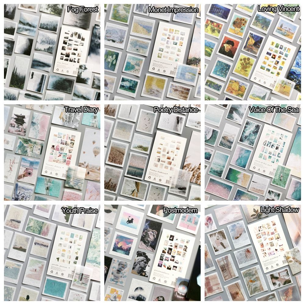 Bộ 50 Miếng Dán Trang Trí Sổ Tay / Nhật Ký / Album Ảnh Họa Tiết Khu Rừng / Sơn Dầu Độc Đáo Diy