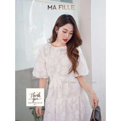 Váy đầm hoa nổi tầng đai tiểu thư