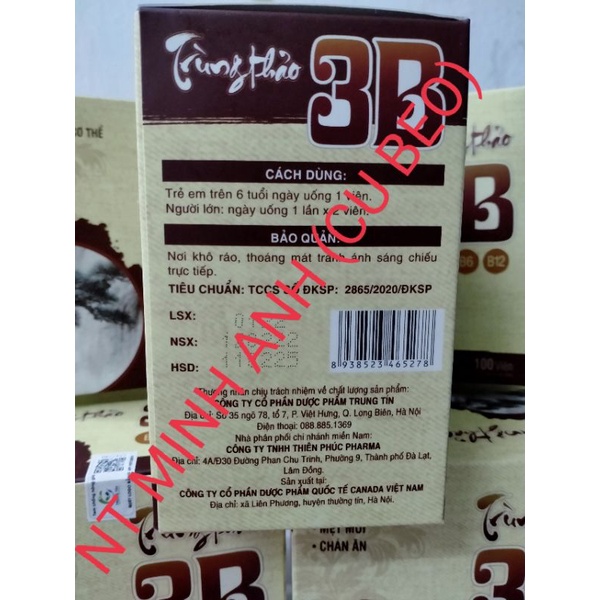 Vitamin 3B Trùng Thảo- HÀNG CHÍNH HÃNG- Hỗ trợ suy nhược cơ thể, mệt mỏi, chán ăn