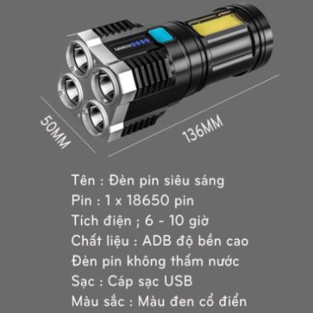Đèn Pin Siêu Sáng 5 bóng Đèn Pin Cầm Tay Chắc Chắn 4 Chế Độ Sáng Chống Thấm Nước Đèn Trần Phú