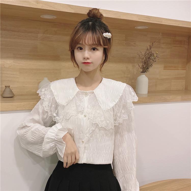 Áo sơ mi tay dài vải ren thời trang xinh xắn cho nữ