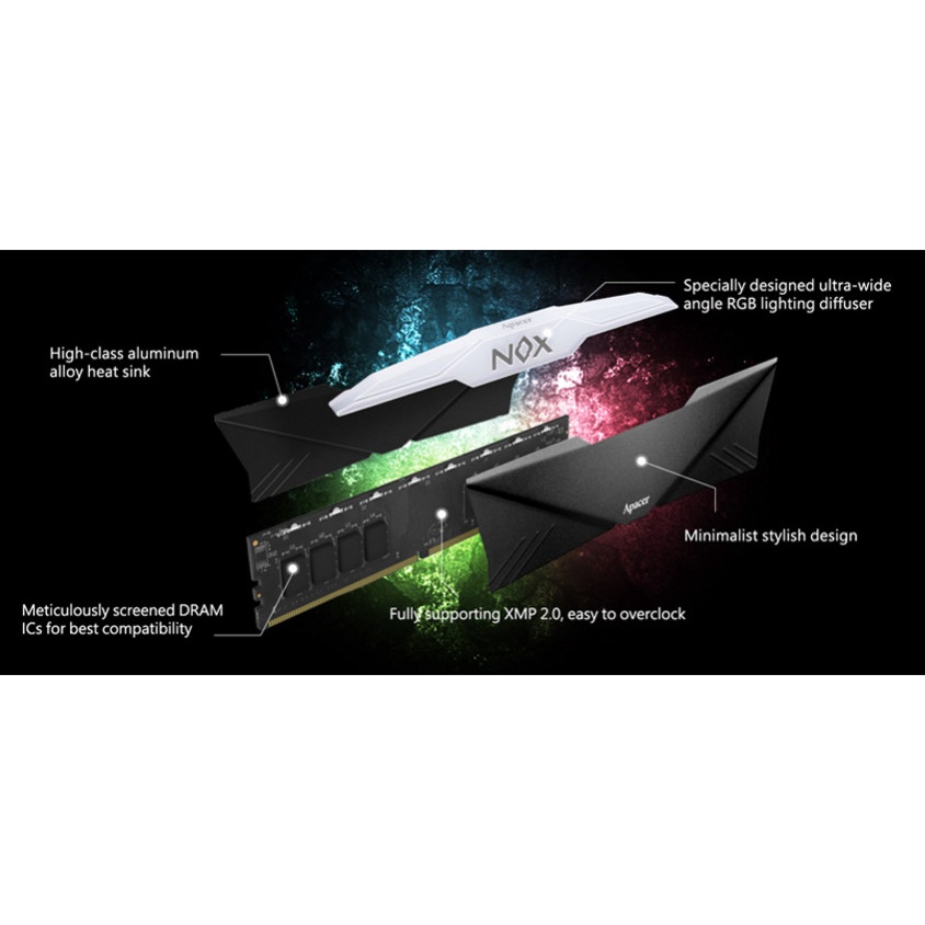 RAM máy tính APACER DDR4 8G 3200 OC NOX RGB AURA 2  Black and Whte DDR4 3200MHz - Hàng chính hãng