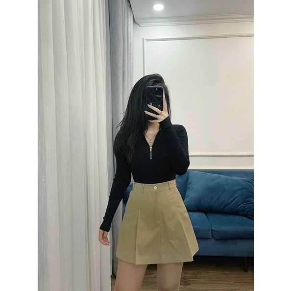 Chân váy chân váy chữ a cạp cao xếp ly có chun sau chất kaki cao cấp công sở-mã 158