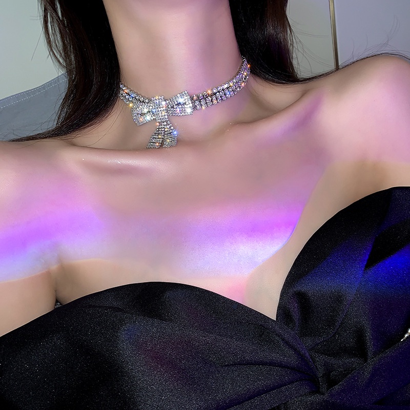 [Siêu Đẹp] Dây Chuyền Vòng Cổ Choker Đá Hình Nơ 3 Hàng Dây Đá Sang Chảnh Dự Tiệc Mainia Shop