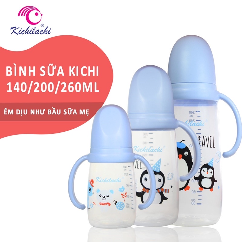 Bình Sữa Cổ Hẹp Kichilachi Nhựa Pp, Núm Ti Silicon Siêu Mềm, Chống Sặc Và Đầy Hơi 140ml-Shop Mẹ Khoai
