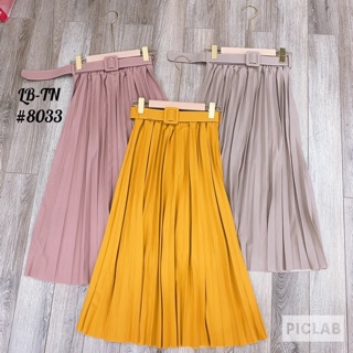 Chân váy vải trơn kèm đai