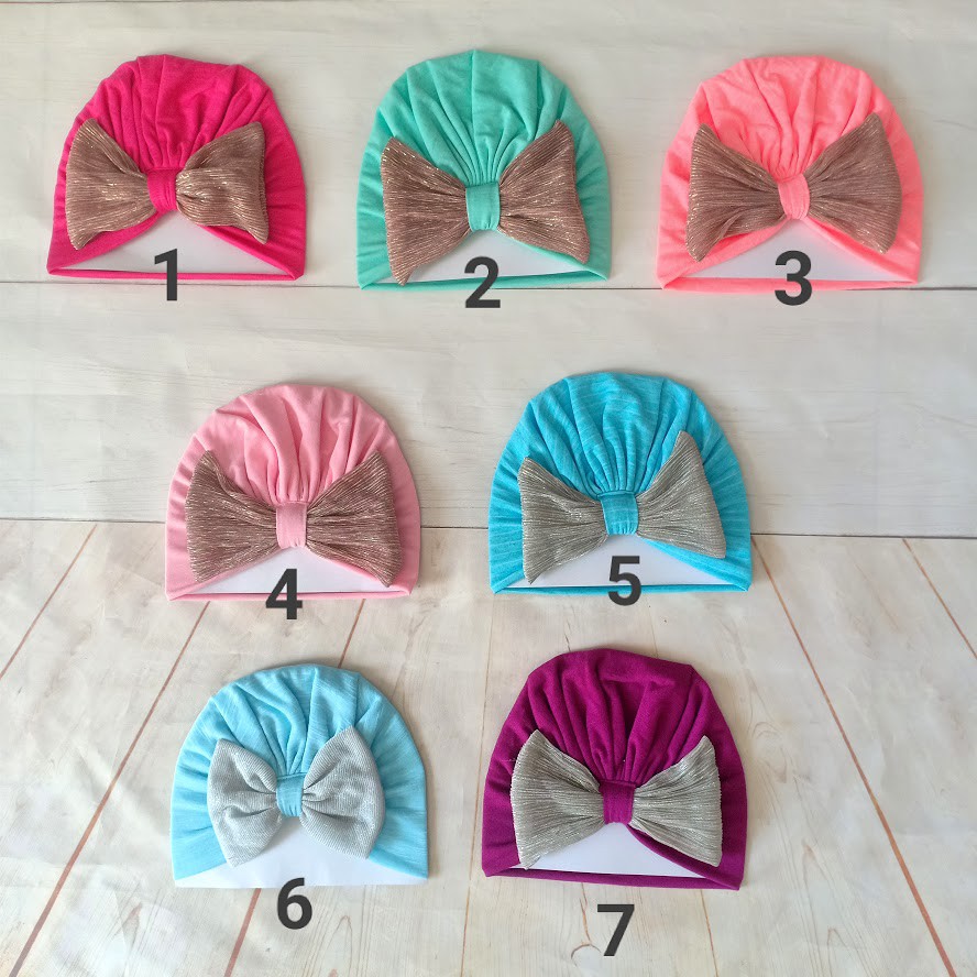 Nón Turban/ Mũ Turban nơ kim tuyến cho bé gái