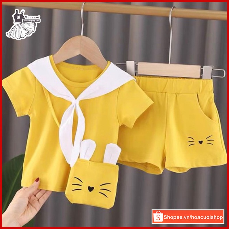Bộ thủy thủ 4 chi tiết tặng kèm túi chất cotton mềm mại cho bé gái từ 8-24kg_HC21