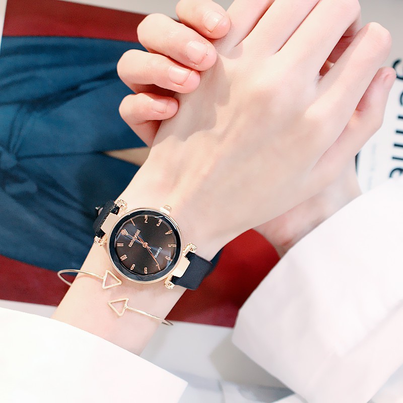 Đồng hồ nữ Candycat8 dây da cao cấp mặt tròn đa giác Bán lẻ giá sỉ