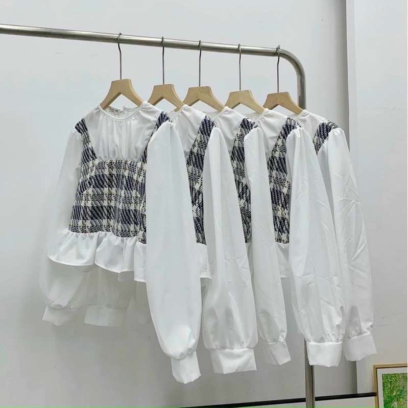 Áo sơ mi phối kẻ dễ thương _ Hàng loại đẹp