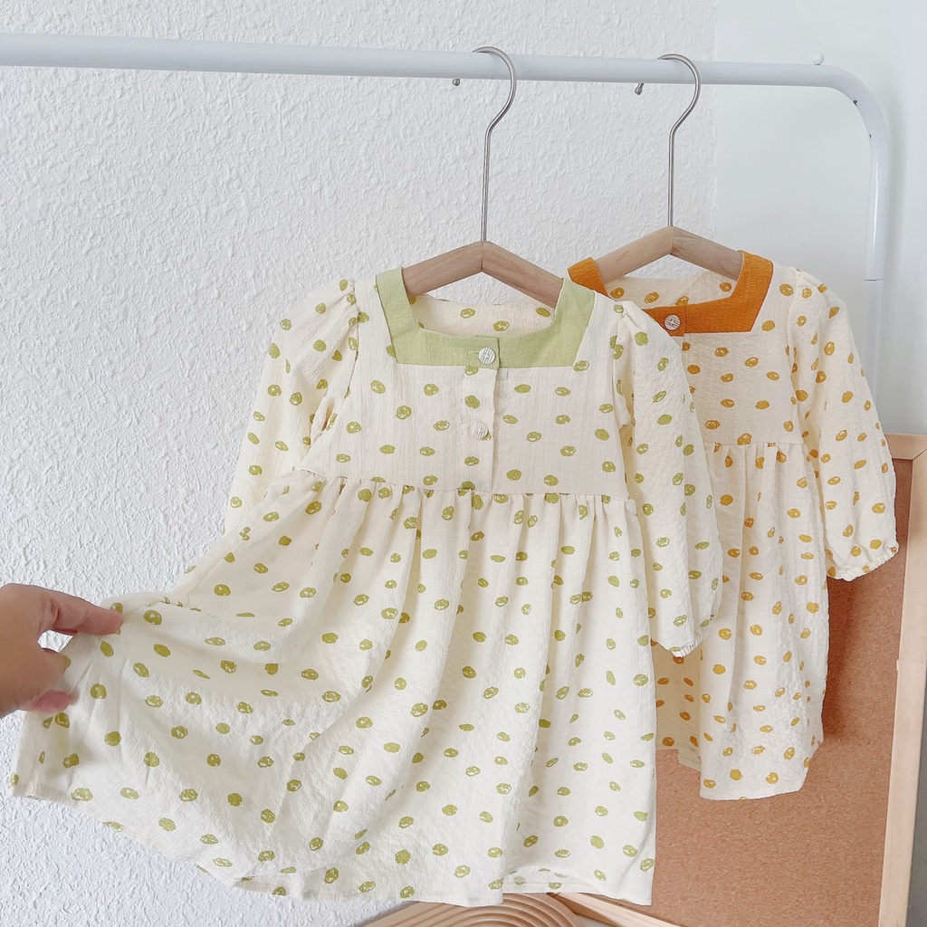 Váy thu xốp nhăn CỔ VUÔNG cho bé gái 1-5 tuổi ( Mã 180922)