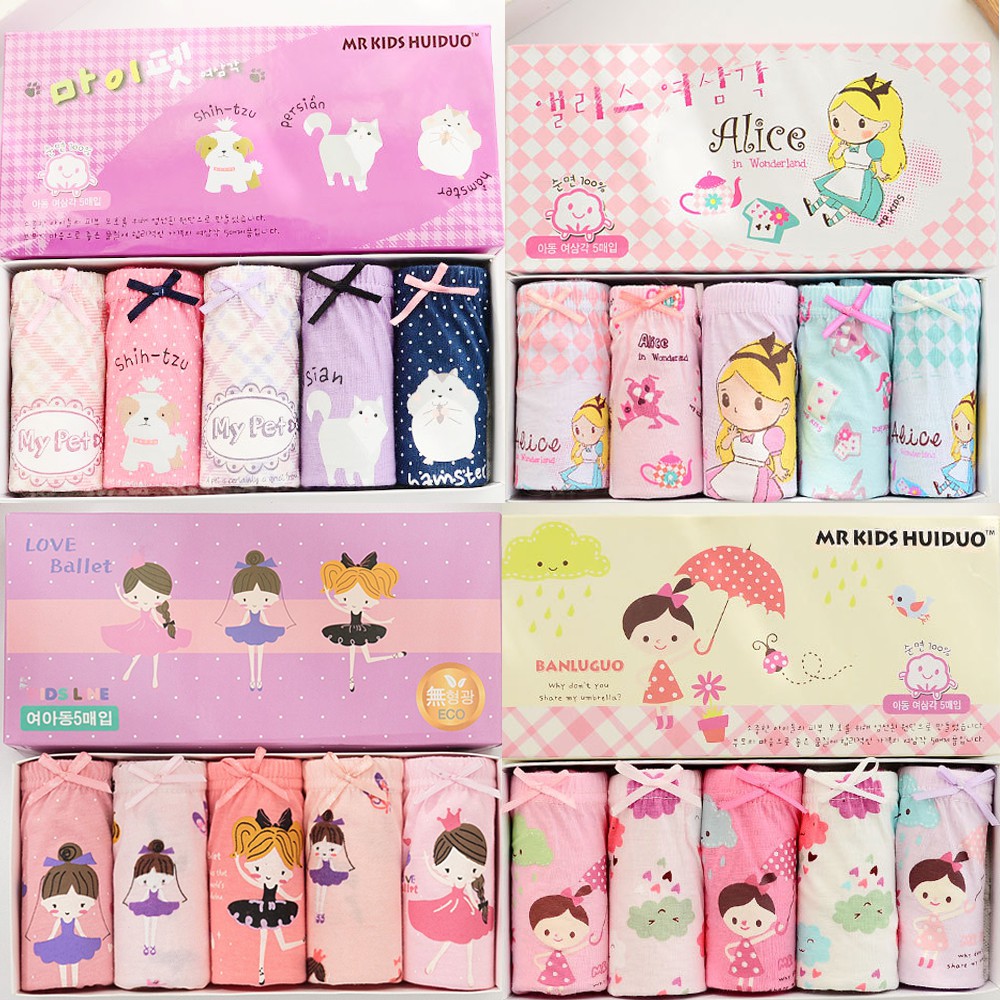 Set hộp 5 quần chip tam giác, quần lót trẻ em cotton cao cấp mềm mịn thoáng mát dành cho bé gái QL10