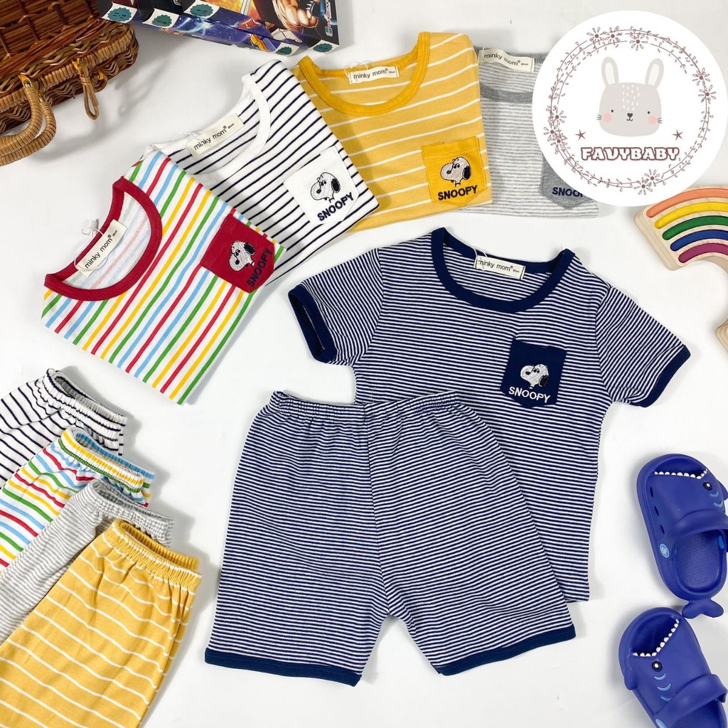 Bộ MINKY MOM Bé Trai Bé Gái Cotton Hàn Cộc Tay Túi Hình Snoopy Sọc Nhiều Màu Quần Áo Trẻ Em 0 1 2 3 4 5 Tuổi - Favybaby