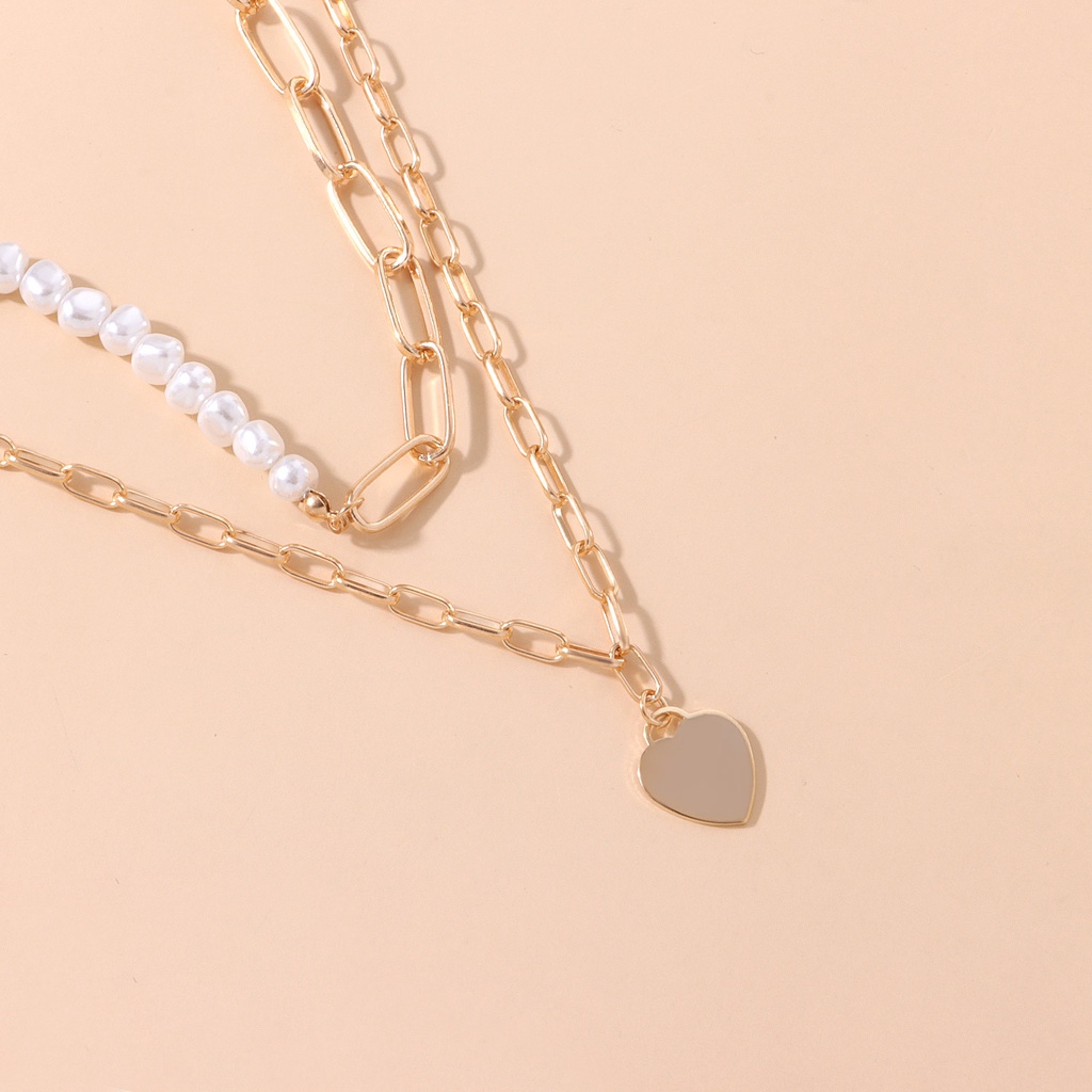 (0293) Dây Chuyền Vòng Cổ Choker Phối Hợp Ngọc Xích Mặt Tim HipHop Retro Sáng Tạo