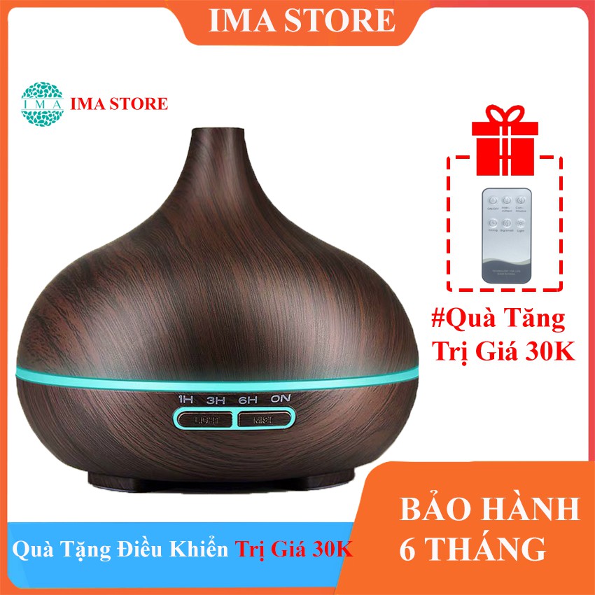 Máy Khuếch Tán Tinh Dầu, MKT1801 Cổ Cao Vân Gỗ, Dung Tích 550ML, Có Điều Khiển, Đèn Led 7 Màu, Bảo Hành 6 Tháng