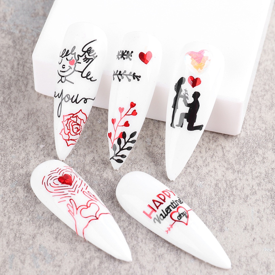 Miếng Dán Móng Tay Phong Cách Retro Phương Tây Cho Ngày Valentine