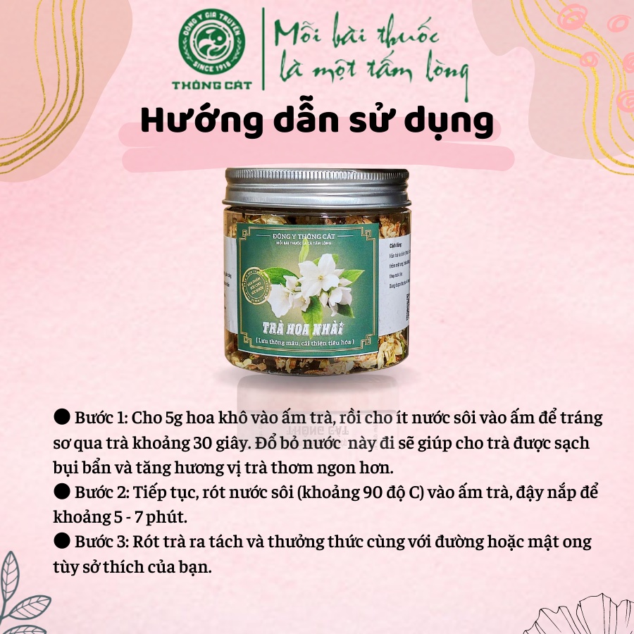 Trà hoa nhài Đông y gia truyền Thông Cát- Lưu thống máu lên não, cải thiện huyết áp, tiêu hóa tốt hơn