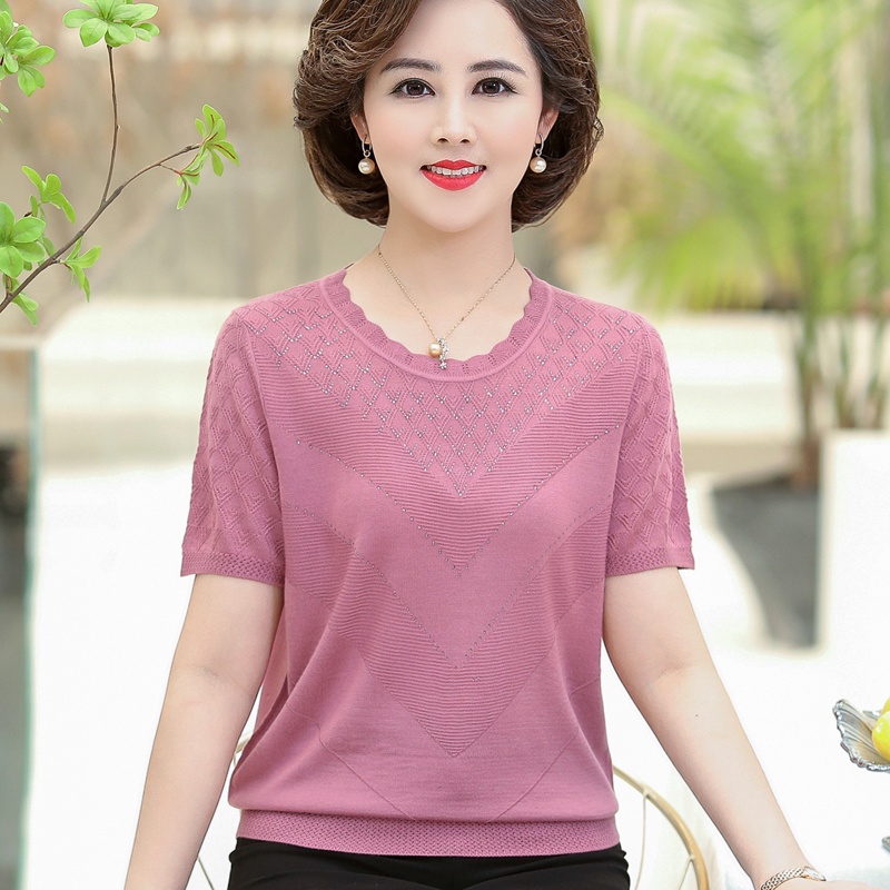 Áo dệt kim tay ngắn thời trang mùa hè thoải mái cho phụ nữ trung niên 40/50 tháng tuổi