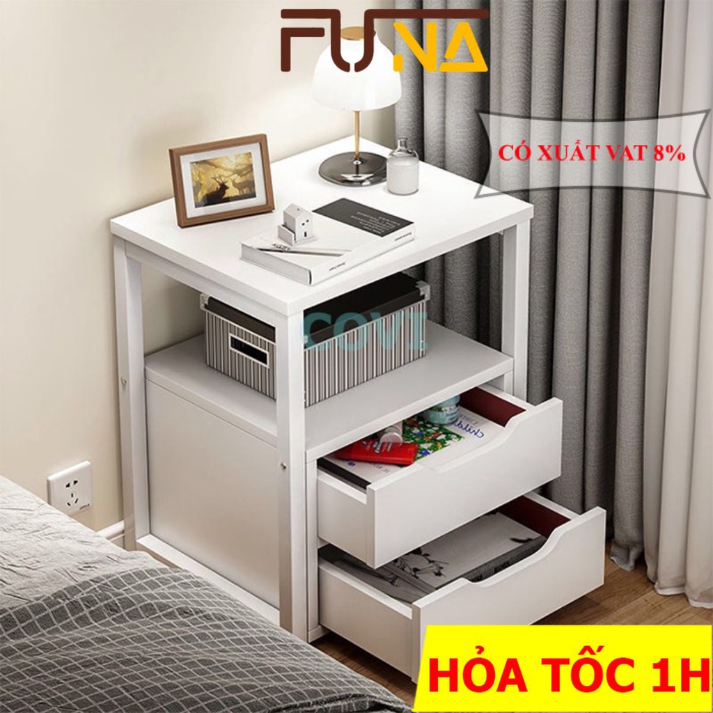 Tủ đầu giường FUNA phong cách CHÂU ÂU, có 2 ngăn kéo đựng đồ, khung sắt sơn tĩnh điện cao cấp, gỗ mdf chống ẩm - KDG01
