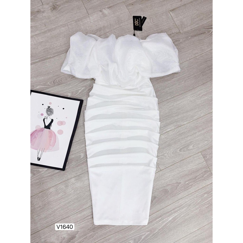 Đầm trắng thiết kế dáng body ngực bánh bèo thân xếp ly nhẹ V1640 HELASHOP DVC(kèm ảnh thật) | BigBuy360 - bigbuy360.vn