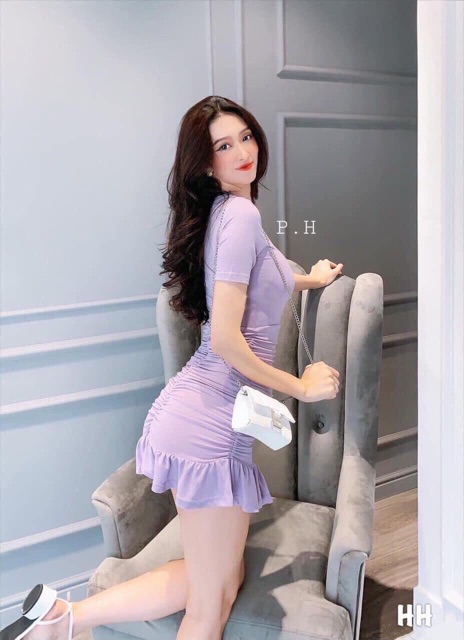 Đầm Body Đuôi Cá Ngắn Tay Thiết Kế Nhún Eo Sexy 🌸 VN02