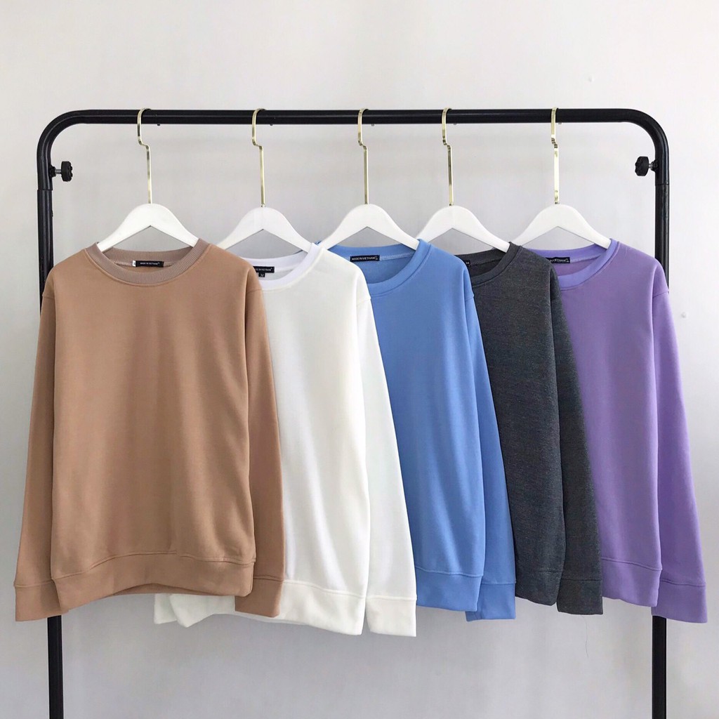 ÁO SWEATER TRƠN CHẤT NỈ LÓT BÔNG MÀU XANH DƯƠNG - SWEATER UNISEX - MM | BigBuy360 - bigbuy360.vn