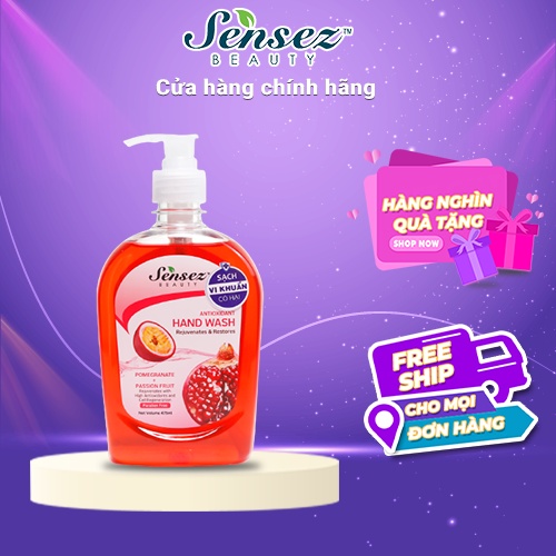 Nước Rửa Tay Chai Dưỡng Da Diệt Khuẩn Sensez Beauty Xà Bông Rửa Tay Dưỡng Ẩm Mềm Da 475ml - Hương Lựu