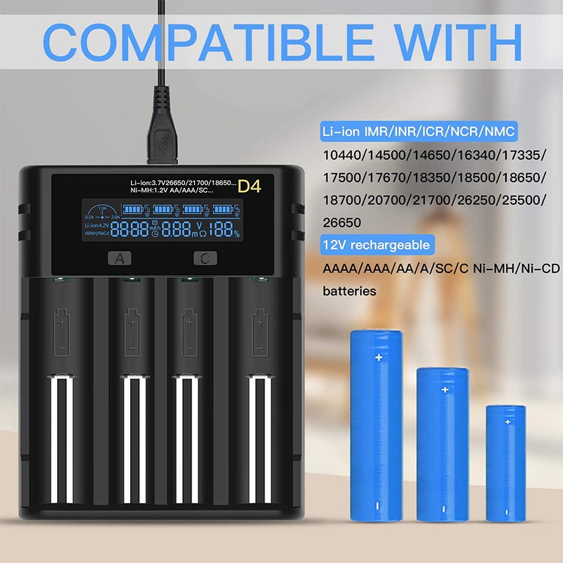 Bộ Sạc Pin Li-Ion 4 Ngăn Có Màn Hình Lcd Thông Minh