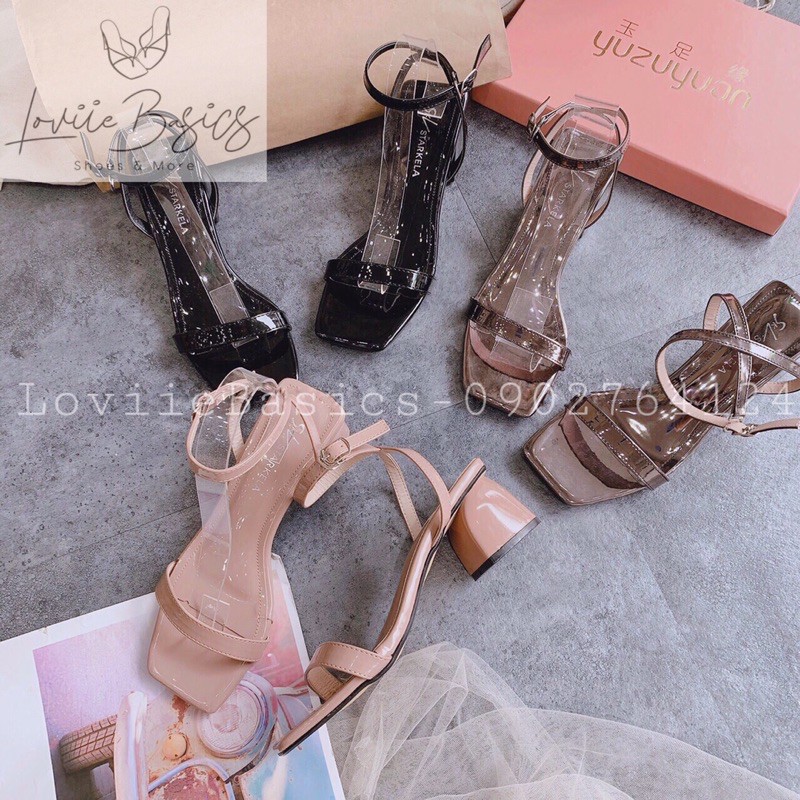 LOVIIE BASICS - GIÀY SANDAL CAO GÓT THỜI TRANG NỮ QUAI MẢNH ĐẾ VUÔNG 5 PHÂN -  HAI MÀU ĐEN KEM - G190209