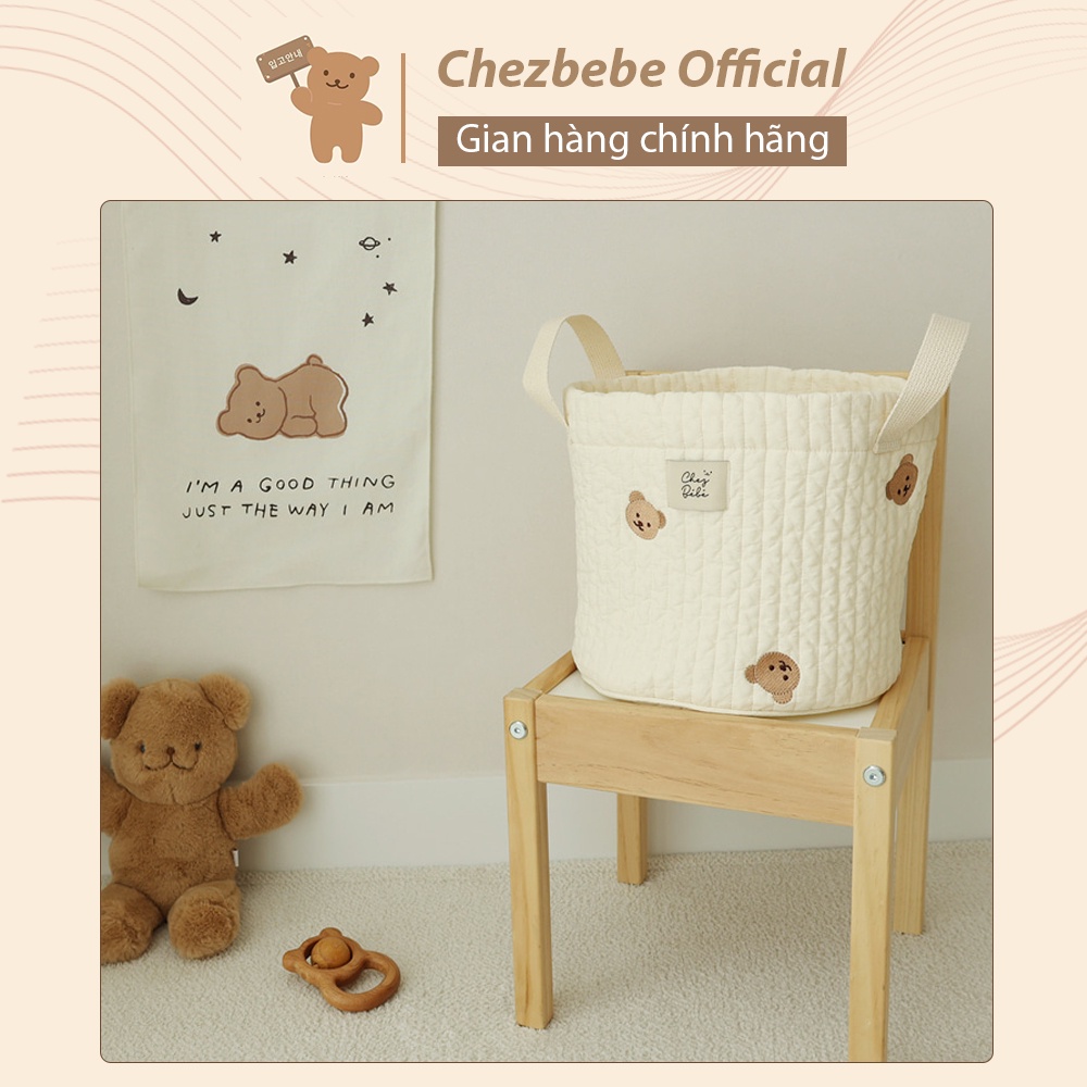 Túi tròn tiện dụng đựng đồ cho trẻ sơ sinh Chezbebe thêu gấu/thỏ - Màu ngà voi - Kích thước 25*23cm