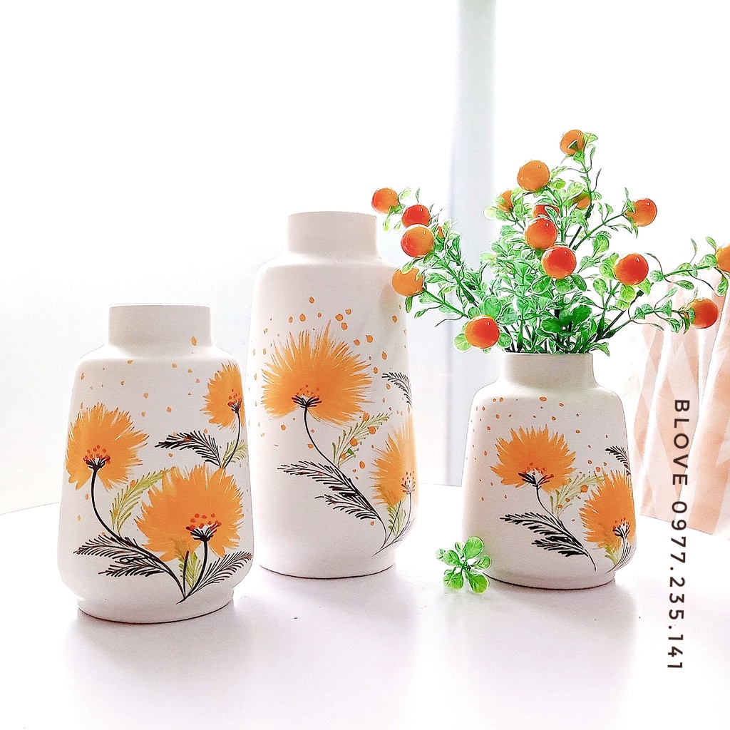 Gốm sứ bát tràng cao cấp, vẽ họa tiết thủ công hình hoa cúc đẹp mắt,Trang trí nhà cửa,Quà tặng ý nghĩa