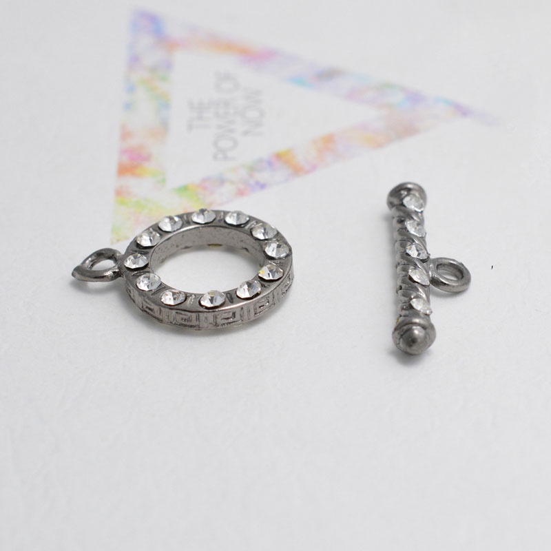 [K19T] Phụ kiện trang sức (DIY) - Chốt khóa Móc chéo kiểu OT tròn vằn nạm đá làm vòng cổ vòng tay