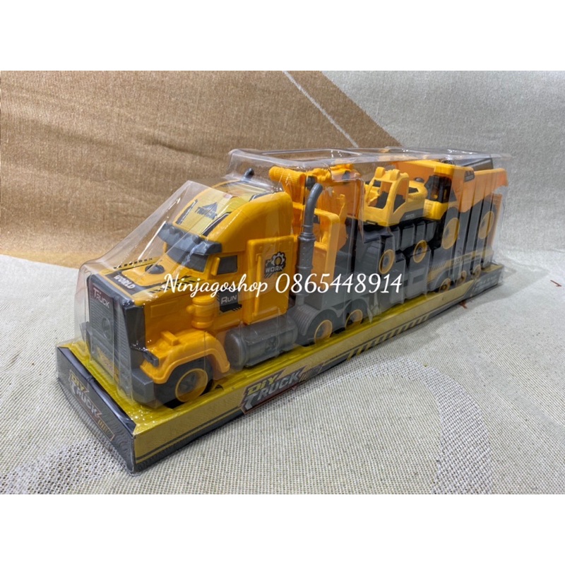 Đồ chơi Xe Công Trình Ô Tô Tải chở 2 Xe Cẩu, Máy Xúc Loại To Giá Rẻ