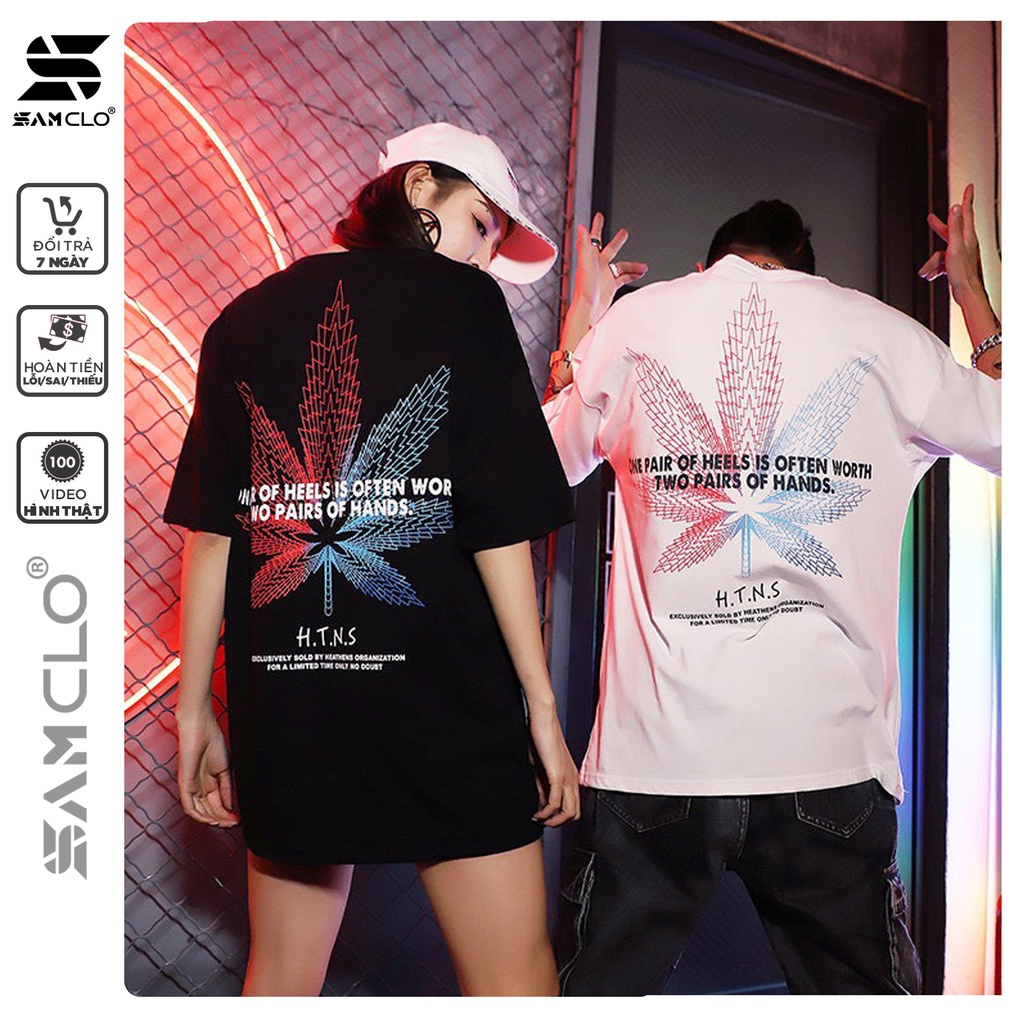 Áo thun nam nữ tay lỡ SAM CLO form rộng Unisex, mặc cặp, nhóm CHIẾC LÁ - 80% COTTON