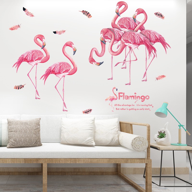 Decal dán tường chim hạc hồng sang trọng dán được trên kính , gỗ