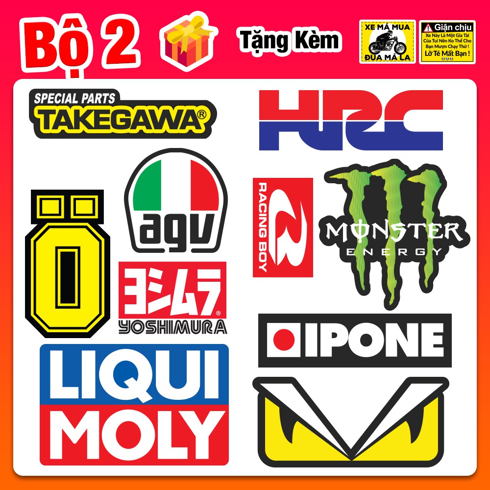 Bộ 10 Tem Dán Xe Máy Ohlins Liqui Moly HRC Umaracing Monster Tem Mắt - Decal Dán Xe Máy