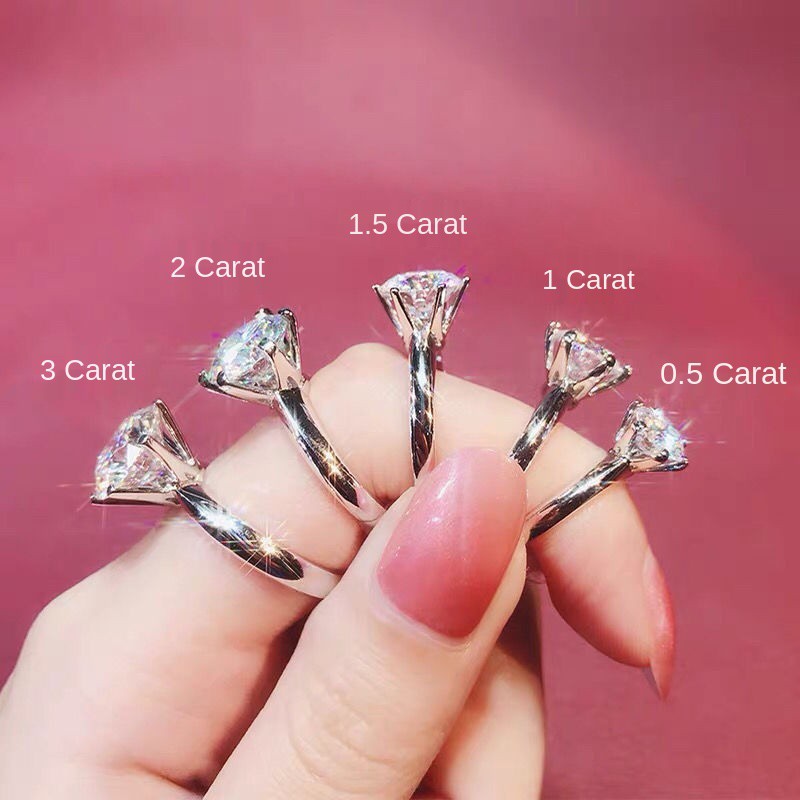 PT950 nhẫn kim cương bạch 1 carat chính hãng màu D moissanite nữ vàng trắng 18k đôi nam