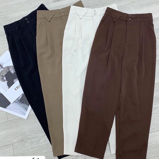 Quần baggy 2 ly,quần công sở cạp cao 2 khuy cúc khóa chun lưng