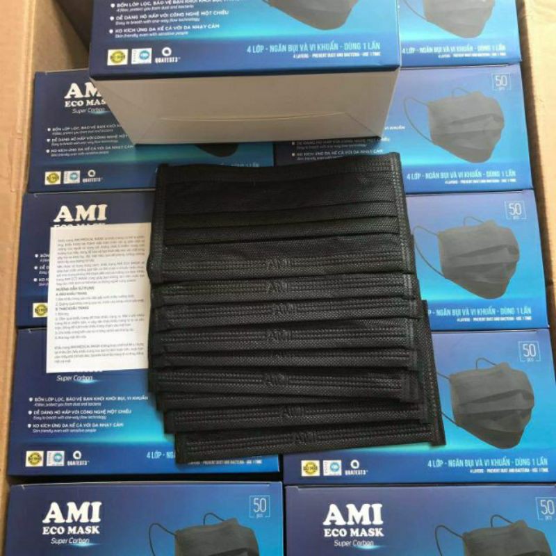 Khẩu trang y tế 4 lớp Ami Dày Đẹp màu đen.GIAO HỎA TỐC QUA NOW.
