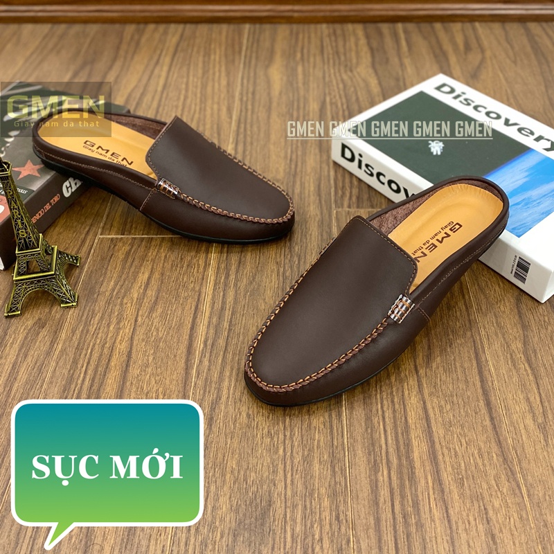 Giày lười nam chất liệu da thật mềm mại đế cao su khâu chỉ bảo hành 12 tháng GM102