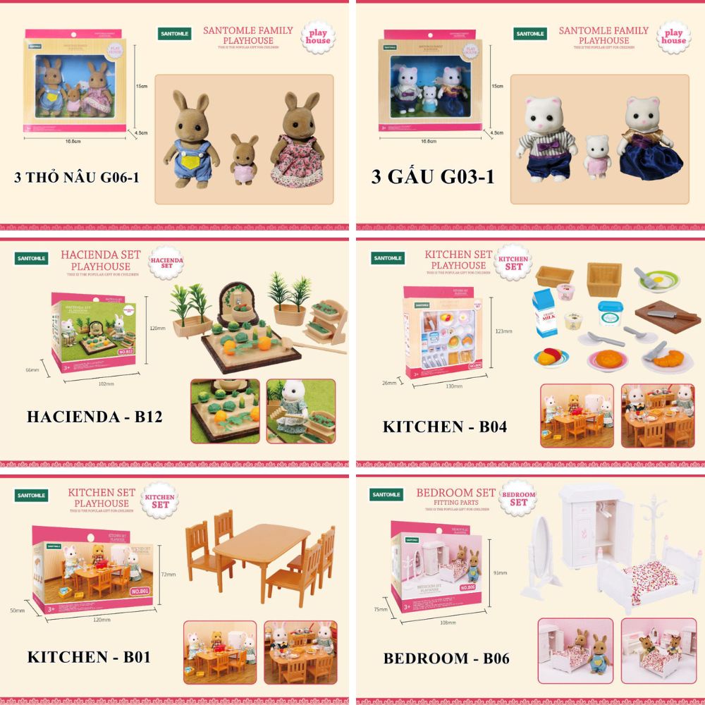 Bộ Đồ Chơi Búp Bê Thỏ Con / Mô Hình Nội Thất Căn Nhà Cho Bé Sáng Tạo Siêu Dễ Thương