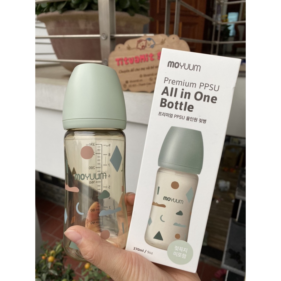 Bình sữa Moyuum Limited Cloud/ Moyuum Mây phiên bản giới hạn họa tiết xanh lá 170ml/270ml ( Được chọn núm như ý )