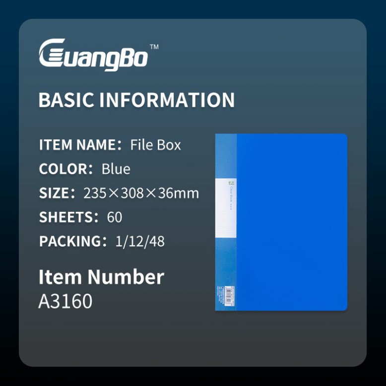 File đựng tài liệu A4 20/30/40/60 lá GuangBo màu xanh A3120/ A3130/ A3140/ A3160