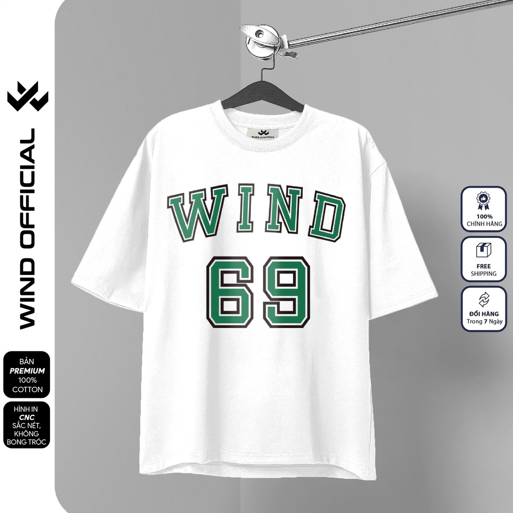 Áo thun tay lỡ unisex WIND phông form rộng 65% cotton 69 nam nữ oversize