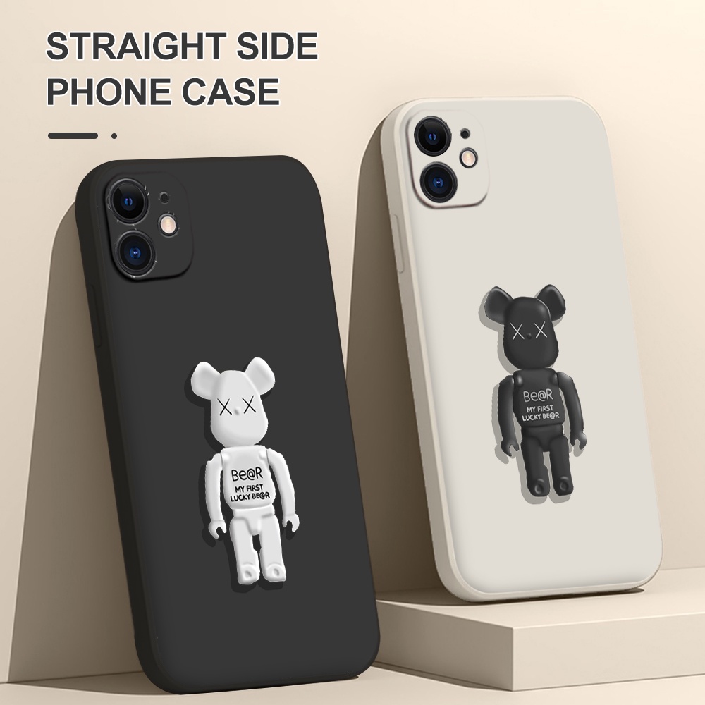 Ốp lưng IPHONE hình gấu Be@rbrick Kaws đen trắng Case For iPhone 13 Pro Max Iphone 12 11 X Xr Xs 7 8 SE vuông cạnh BVC