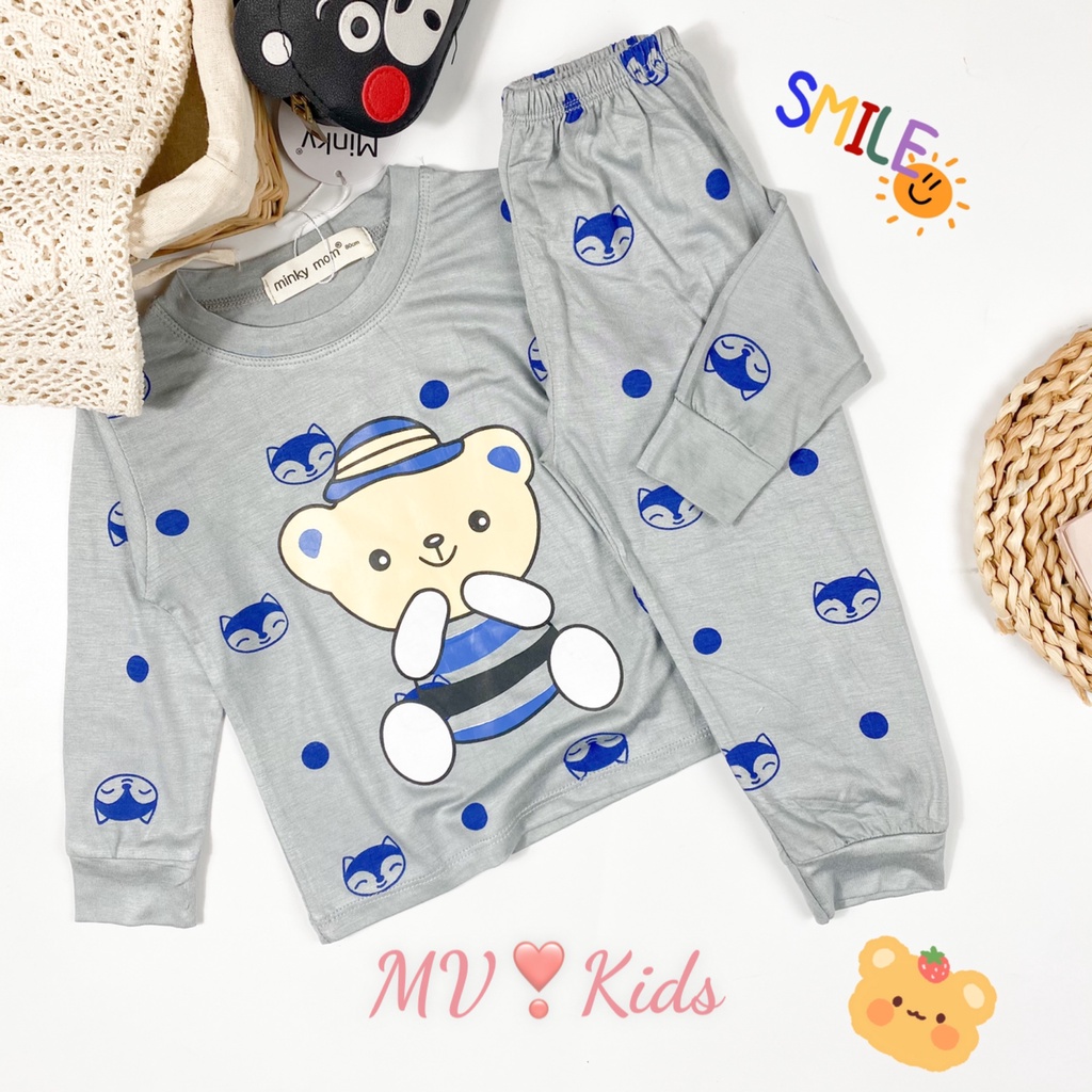 [SALE] Bộ Quần Áo Bé Gái, Bé Trai Minky Mom Vải Thun Lạnh Cún Chấm Bi In Hình, Bộ Dài Tay Cho Bé Mặc Thu Đông MKMTD2165