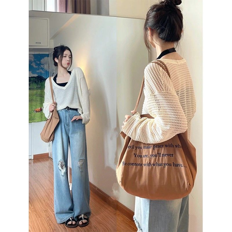 COZOK Bộ Áo Tay Dài Dáng Rộng Cổ Chữ v + Quần Dài Cá Tính Quyến Rũ Cho