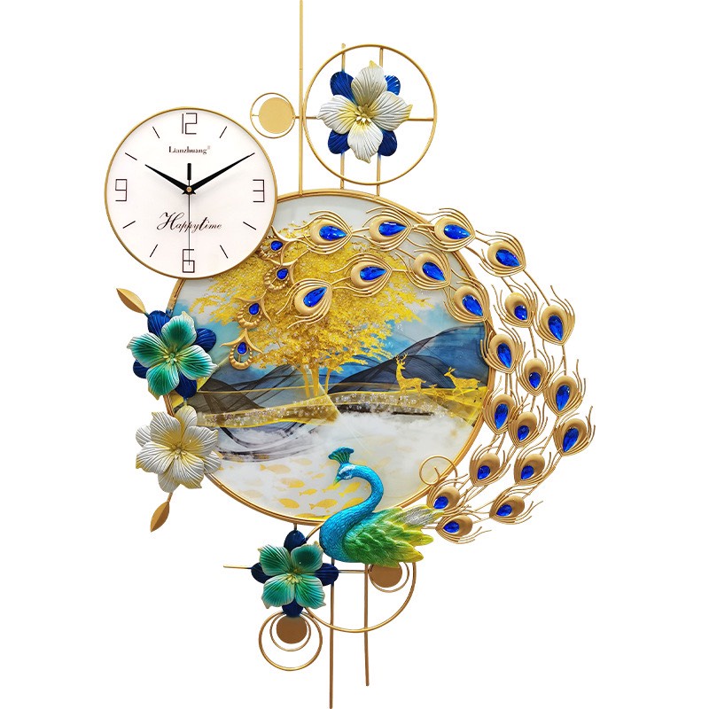 Đồng Hồ Decor Con Công Kết Hợp Tranh Kính Phù Điêu Treo Tường Trang Trí Phòng Khách Cao Cấp KD2926-1