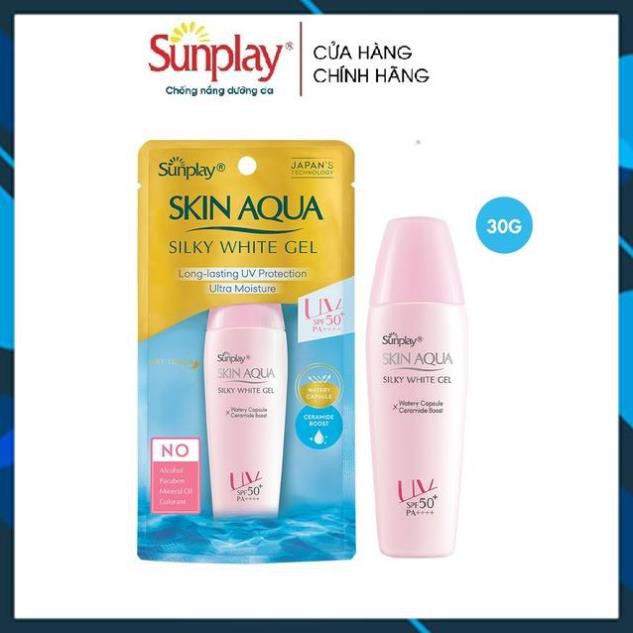 Gel chống nắng dưỡng da trắng mượt Sunplay Skin Aqua Silky White Gel SPF 50+, PA++++ 30g